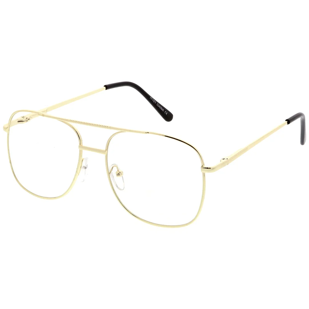 Classic Metal Aviator Glasses Double Crossbar Square Clear Lens 55mm