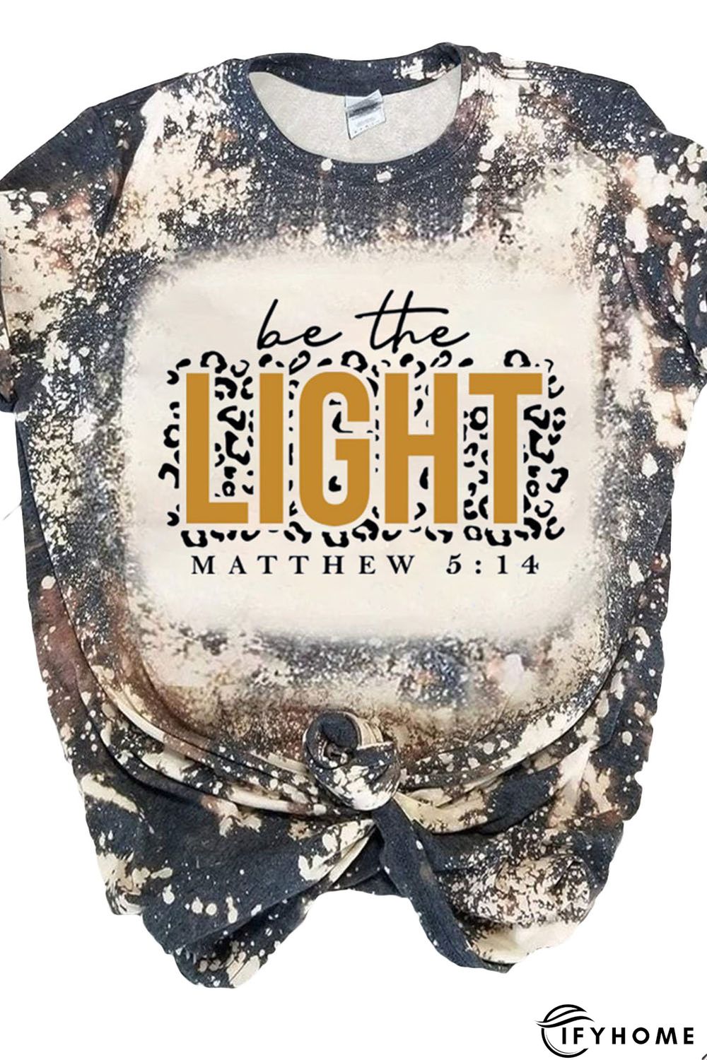 Multicolor LIGHT Letter Leopard Print Color Block Short Sleeve Top | IFYHOME