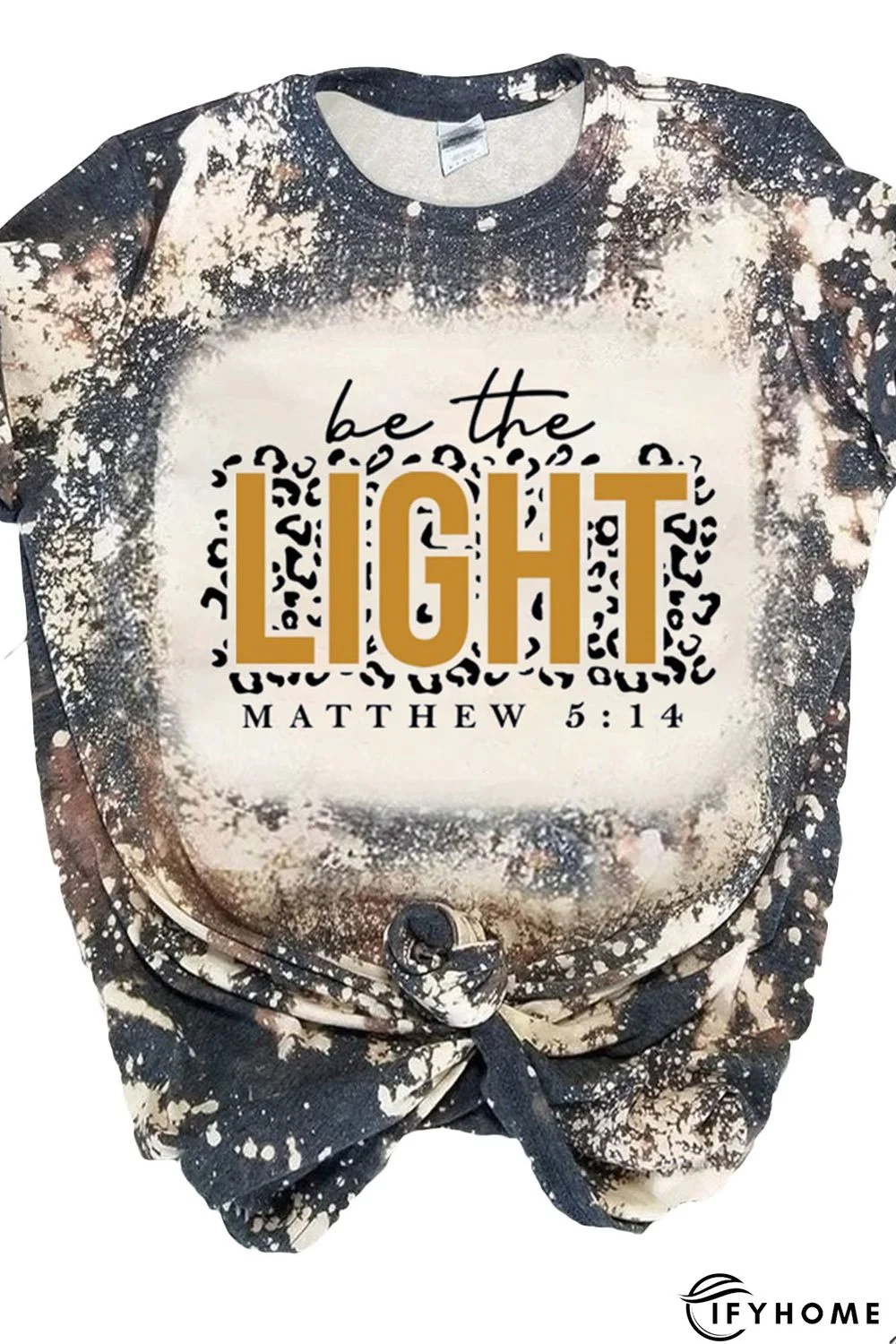 Multicolor LIGHT Letter Leopard Print Color Block Short Sleeve Top | IFYHOME