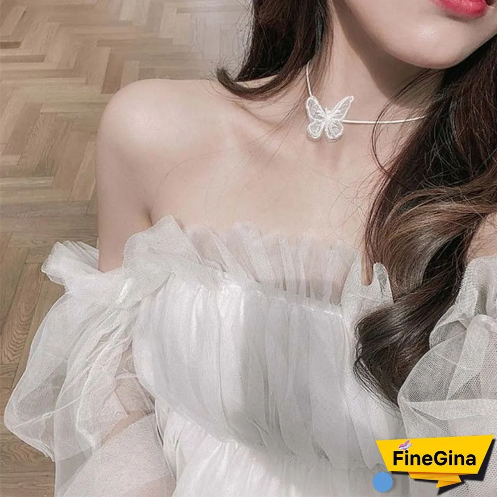 Lace Butterfly Pattern Choker Necklace