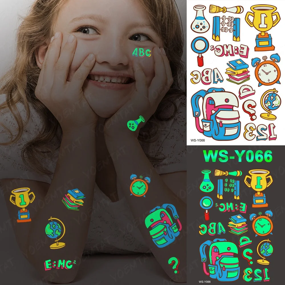 Luminous Glitter Tattoo Stickers Space Universe Children Temporary Waterproof Alien Tatto Body Art Cute Kid Cartoon Fake Tatoo