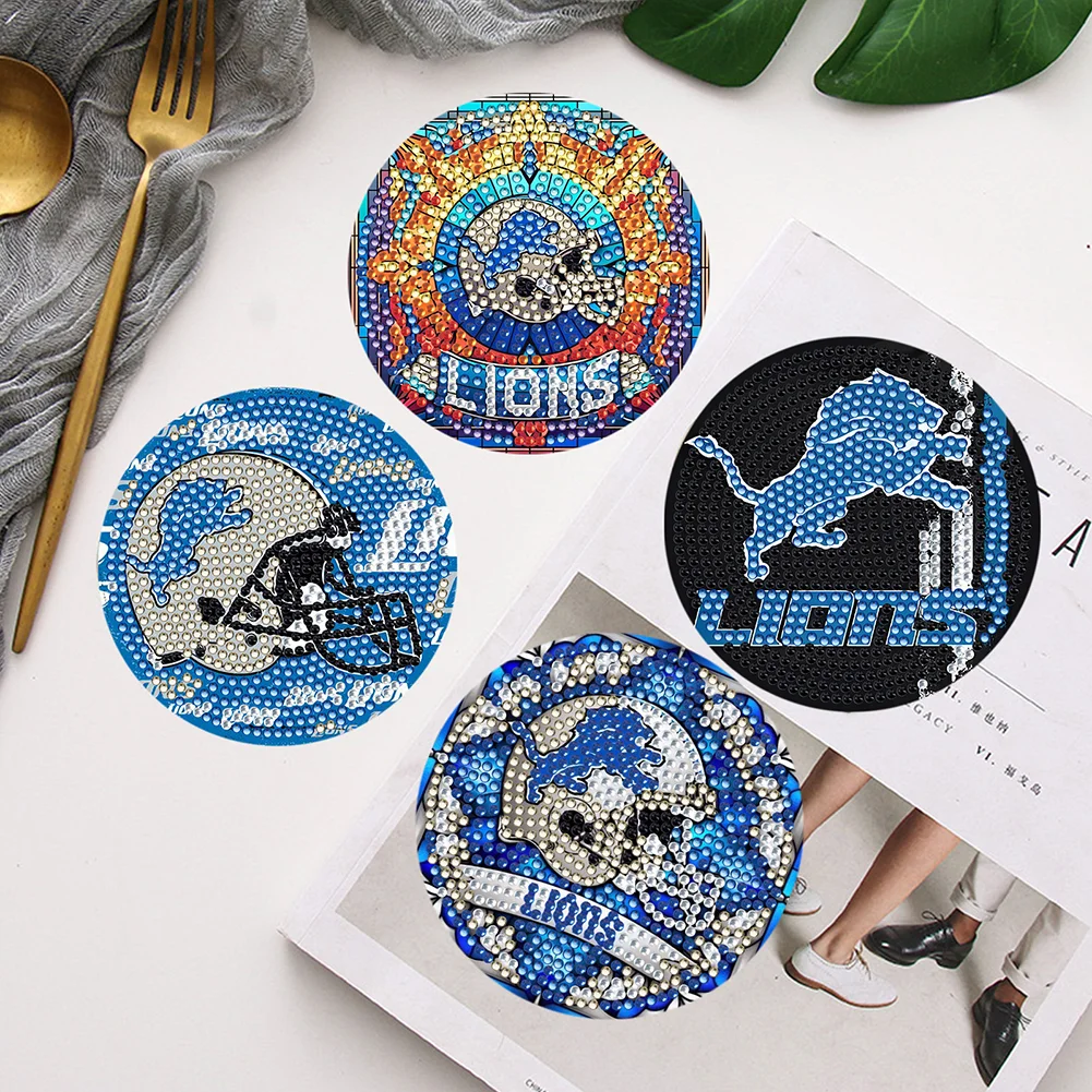 Detroit Lions 6pcs DIY Diamond Painting Acrylic Coasters Holder for Beginner Adult