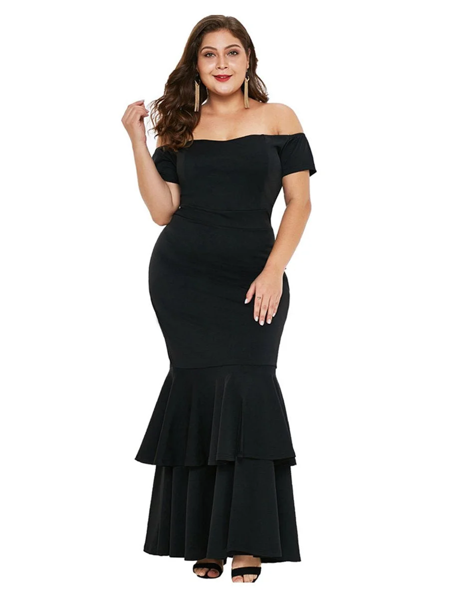 Plus Size Simple Off Shoulder Trendy Mermaid Dress