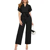 Women's Short Sleeve V Neck Elegant Jumpsuit