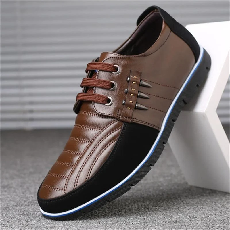 Men Genuine Leather Shoes Design Elastic Band Solid Tenacity Comfortable Men's Shoes