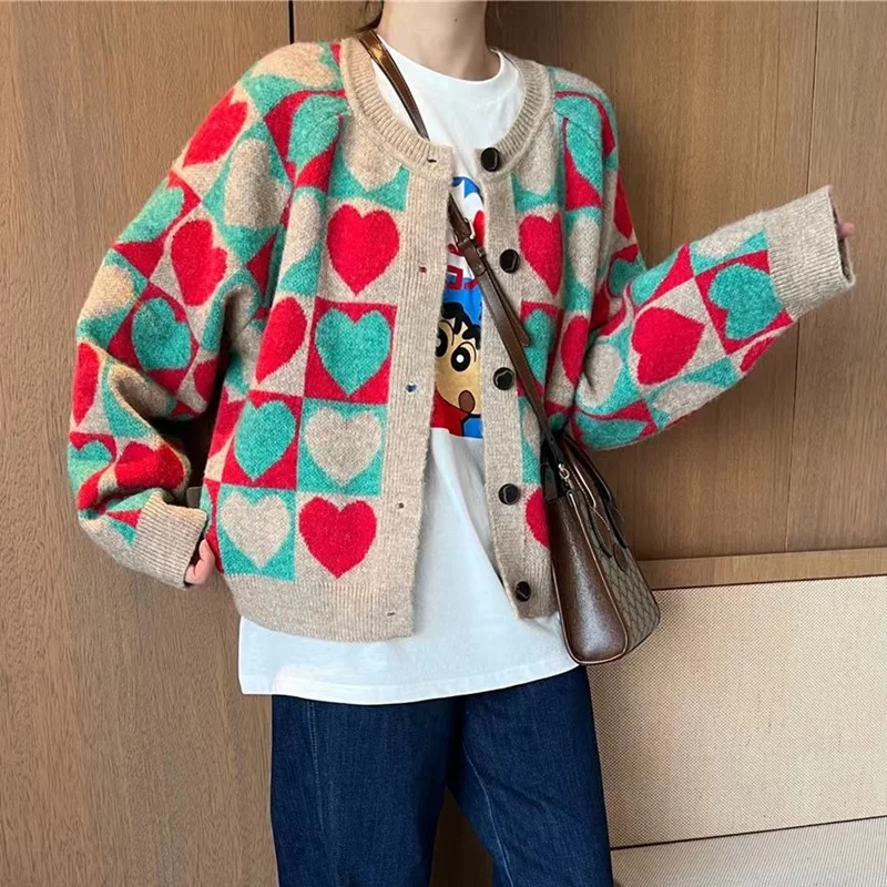 Toloer Toloer And Winter On The New 2024 Peach Heart Knitting Cardigan Sweater Female Color Love Single Breasted Temperament Fashion Cardigan Coat-Outfit Ideas