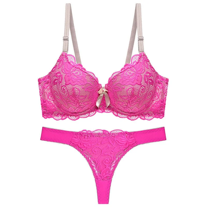 Lace Bra And Thong Set Plus Size Underwire Push Up Bra Underwear Sets Women Lingeries Femme Sexy Intimates Undewear & Sleepwears
