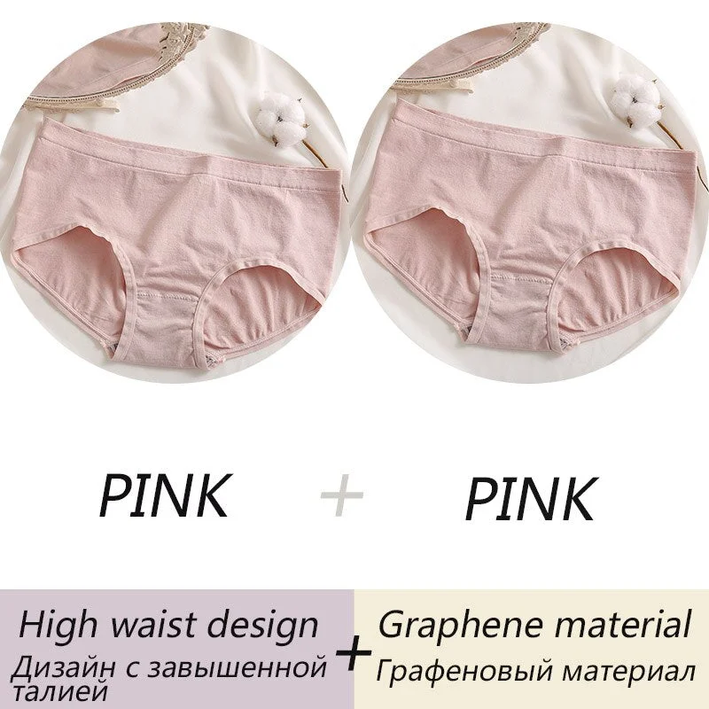 Women's Cotton Panties High Waist Briefs For Woman Graphene Crotch Antibacterial Comfort Underwear Skin-friendly Panty Intimate