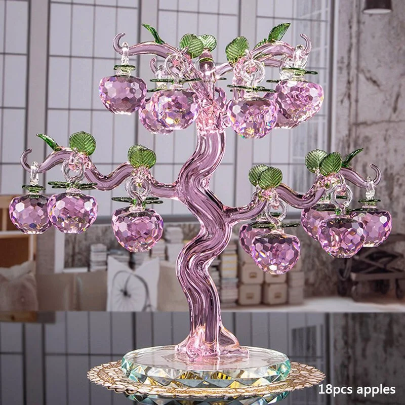 Crystal Glass Apple Tree Ornaments 18pcs Hanging Apples Home Decor Figurines Christmas New Year Crafts Gifts Souvenir Miniatures 712-1