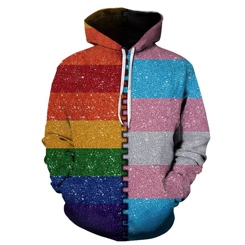 Men‘s Fashion Colorful Printed Long Sleeve Lace Up Outdoor Hoodie