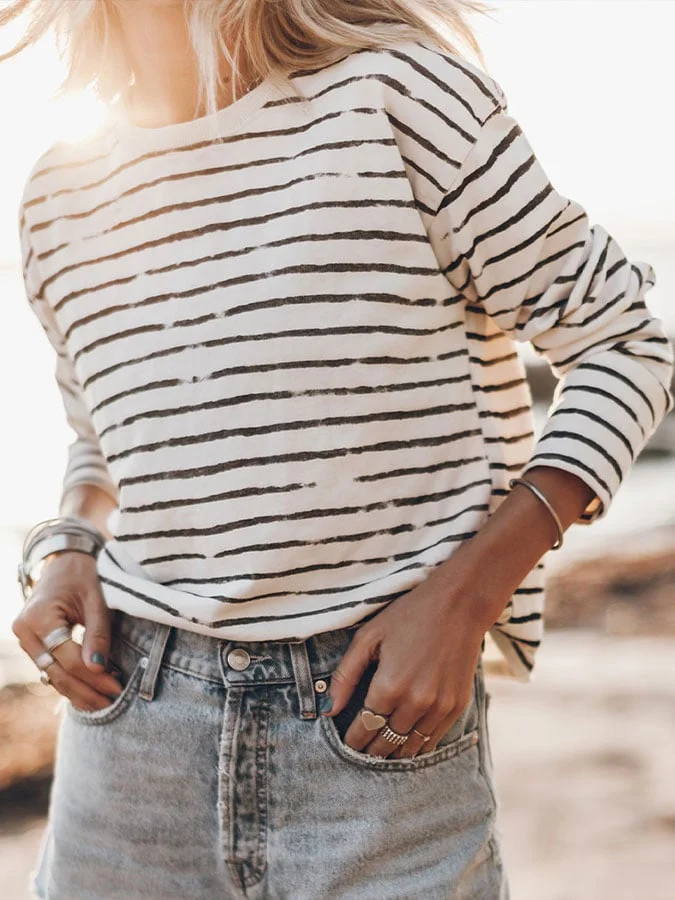 Women's Retro Striped Casual Sweatshirt