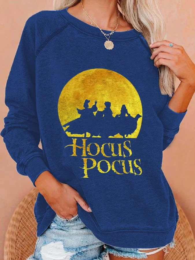 Women Halloween Hocus Pocus Fashion Print Long Sleeve Sweatshirt socialshop