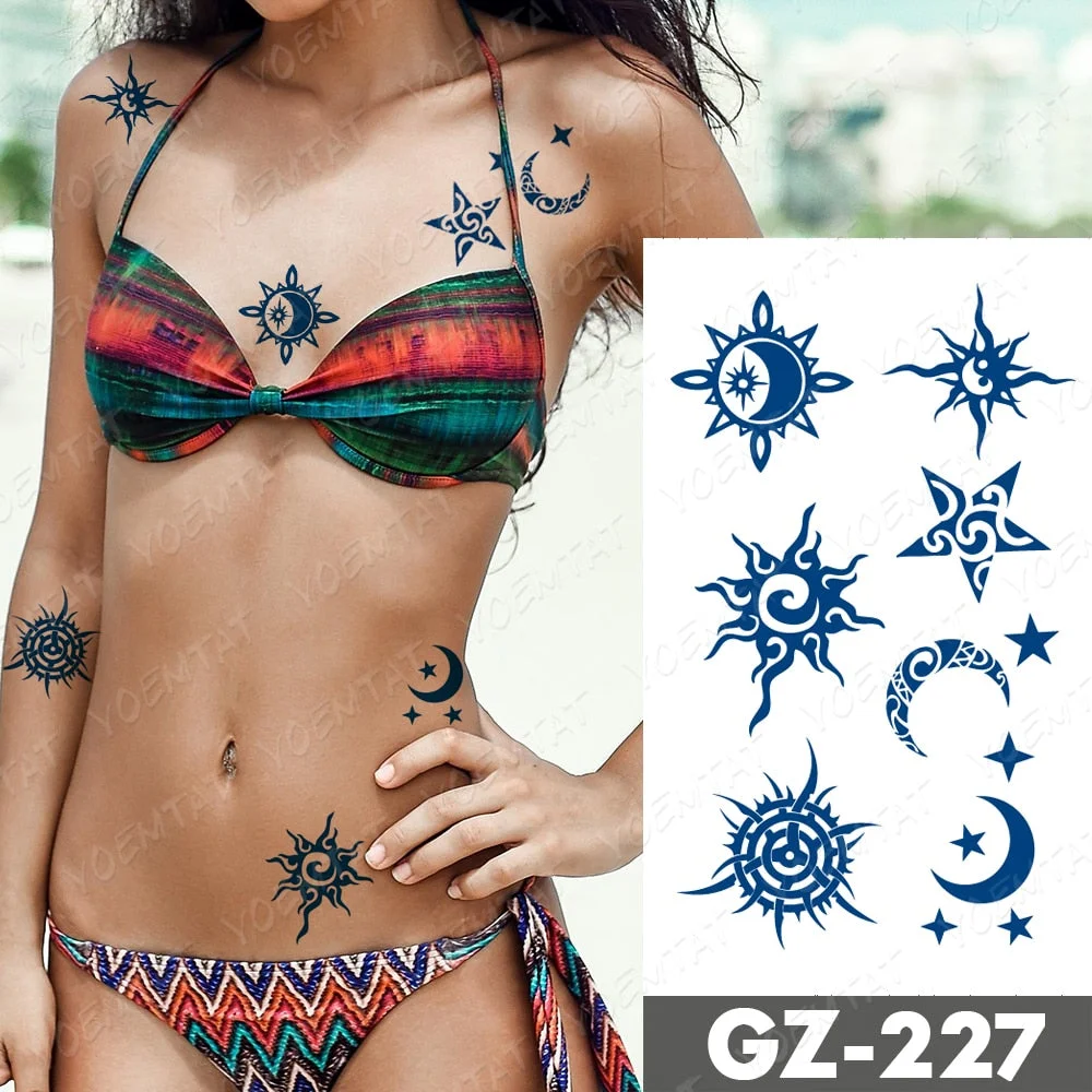 Juice Lasting Waterproof Temporary Tattoo Stickers Starry Sky Moon Flower Rose Flash Tattoos Woman Arm Ink Body Art Fake Tatto