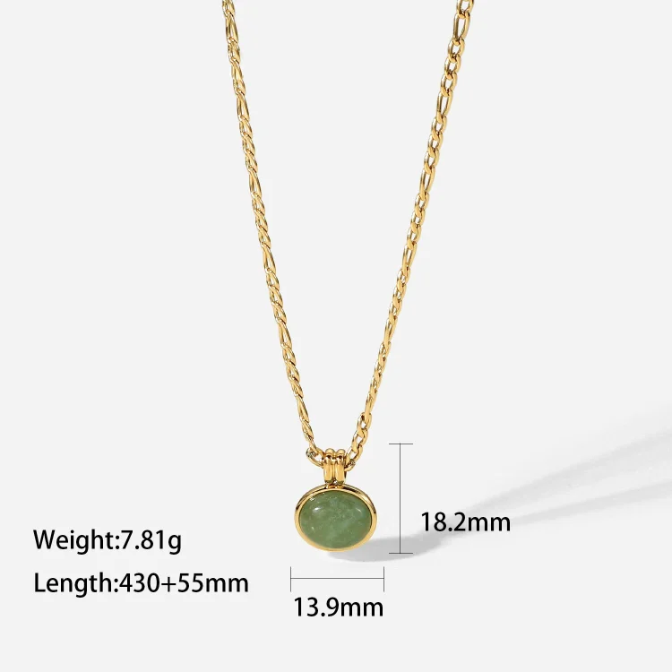 Olivenorma 14k Green Aventurine Jade Oval Pendant Clavicle Necklace