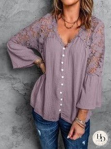 Women's Striped V-Neck Denim Shirt