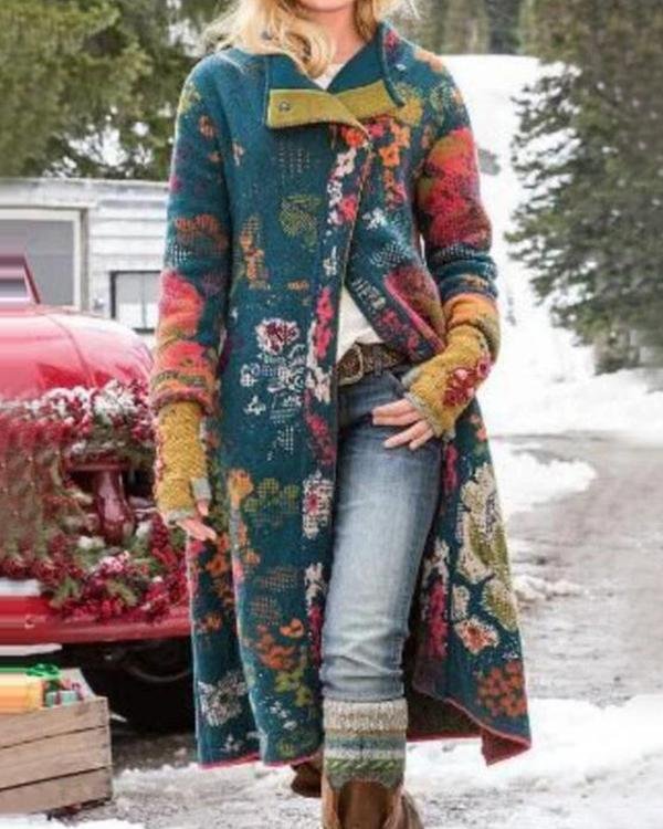 Women's Casual Print Long Coat