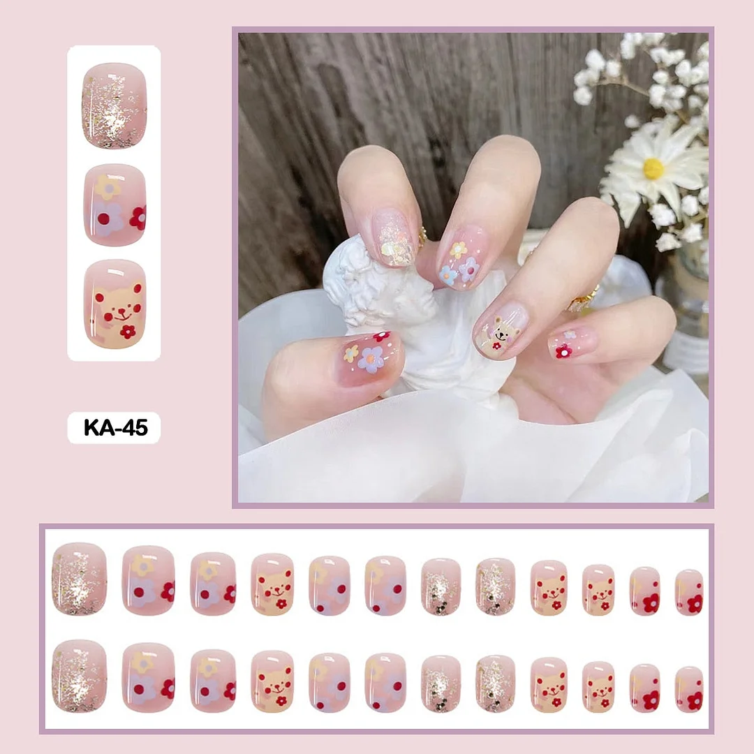 Butterfly Lovely Girl Nail Art Wearable Press On Fake Nails Tips With Glue And Sticker 24pcs/box With Wearing Tools As Gift-Nail Inspo