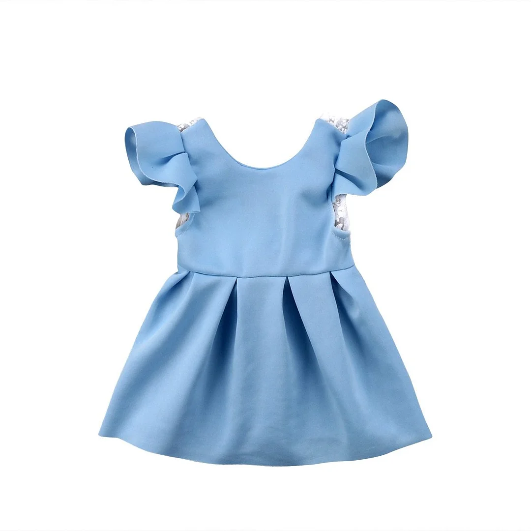 2019 Brand New Toddler Infant Kids Baby Girl Lace Princess Dress Bow Ruffled Backless Sundress Cute Children Summer Dress 3M-3T