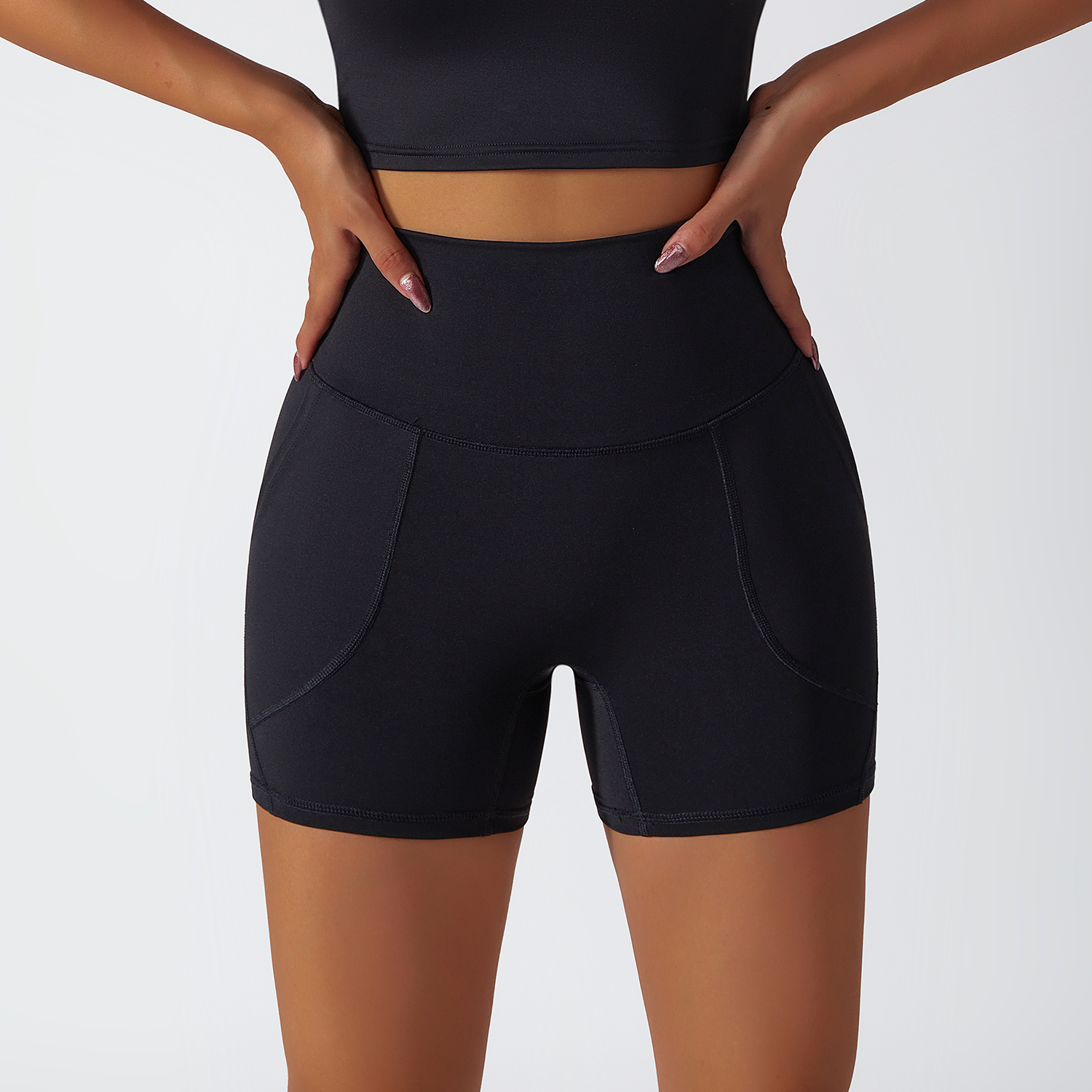 Buy different colors and types of high rise no camel toe squat proof tummy control comfort lightweight buttery soft hot yoga shorts womens on Hergymclothing