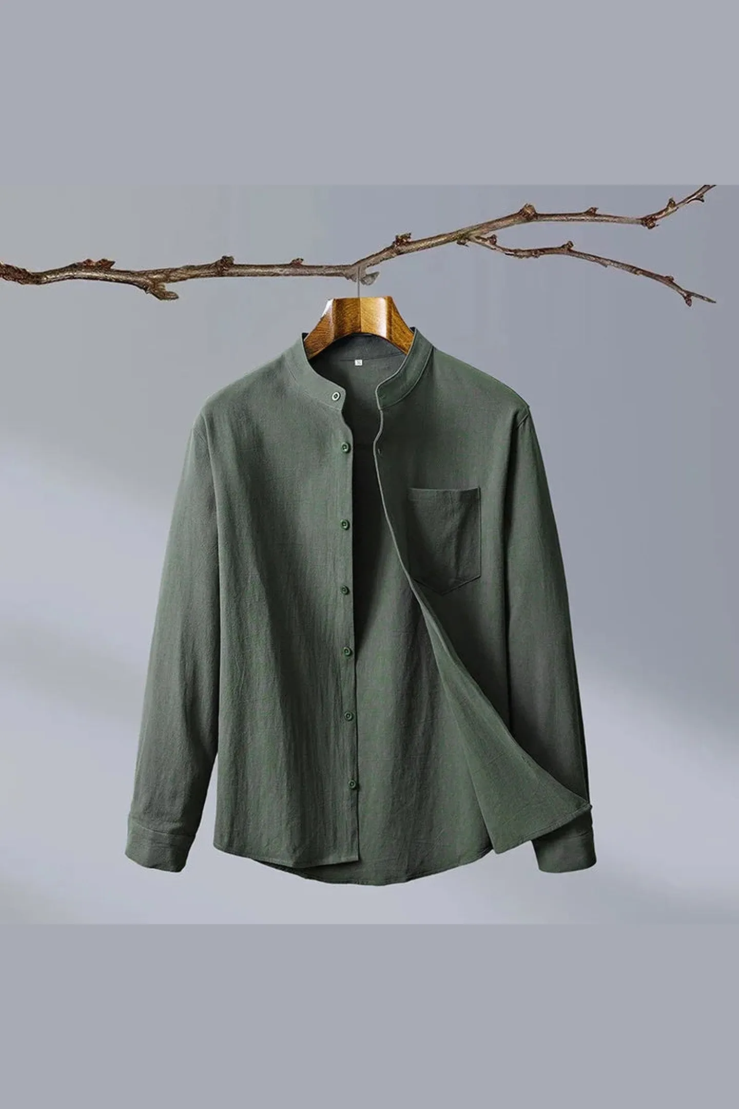 Men's Linen Blend Grandad Collar Shirt &ndash; Tailored Summer Fit