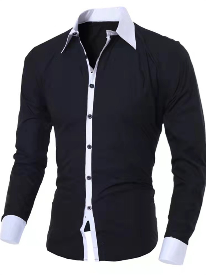 Men's Business Shirt Fashion Color Clash Long Sleeve Shirt Black Gray Pink