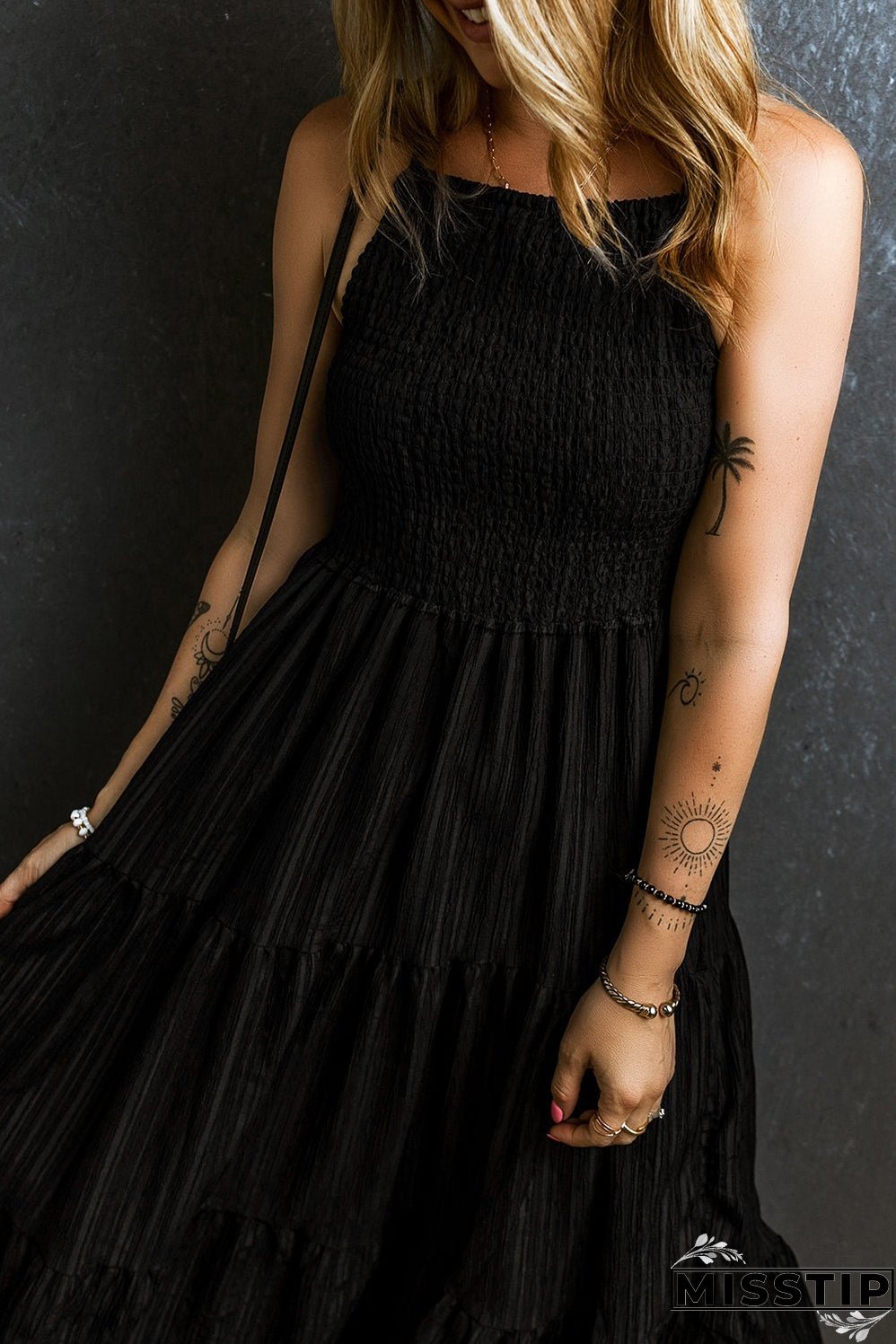 Spaghetti Straps Pleated Tiered Maxi Dress