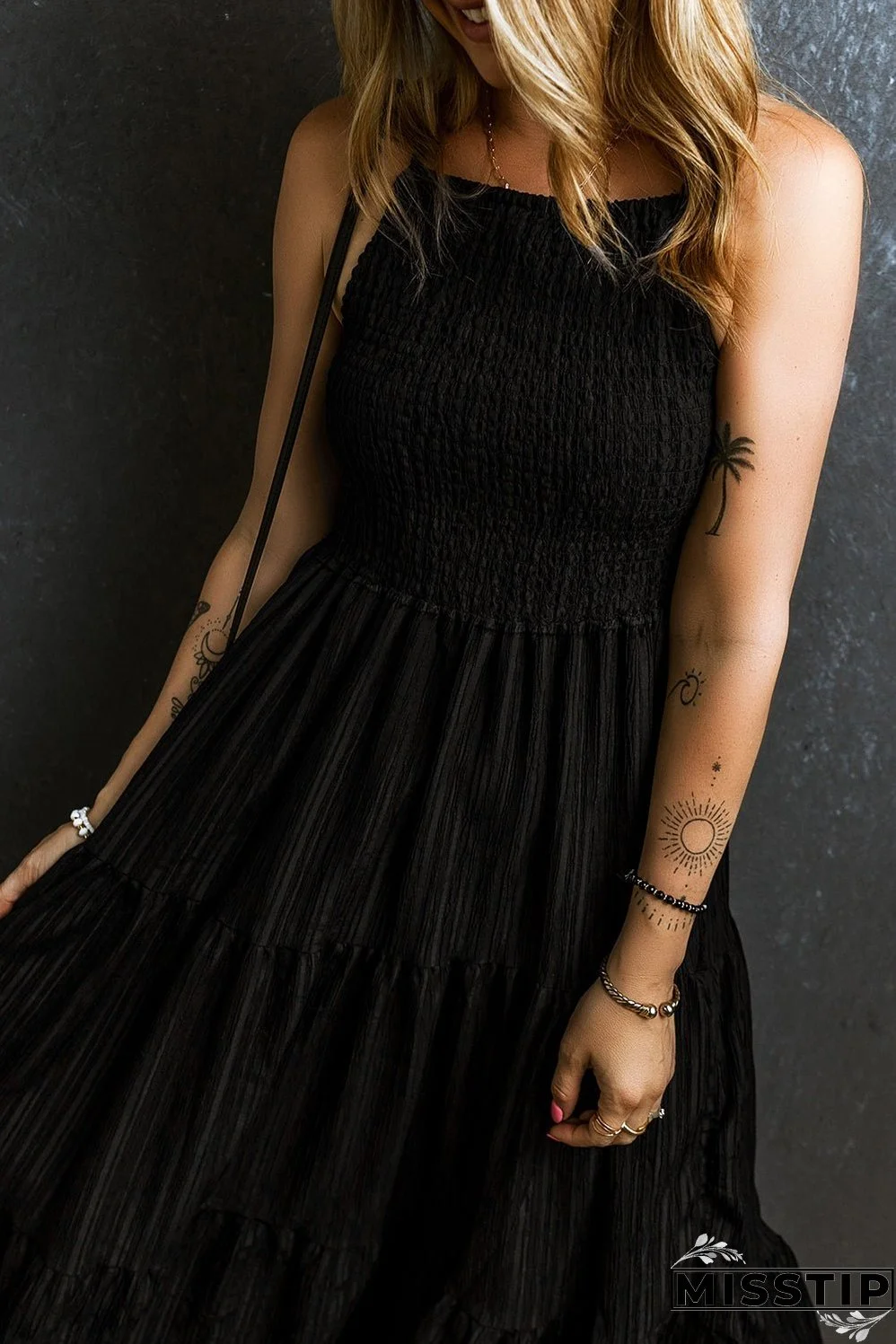 Spaghetti Straps Pleated Tiered Maxi Dress