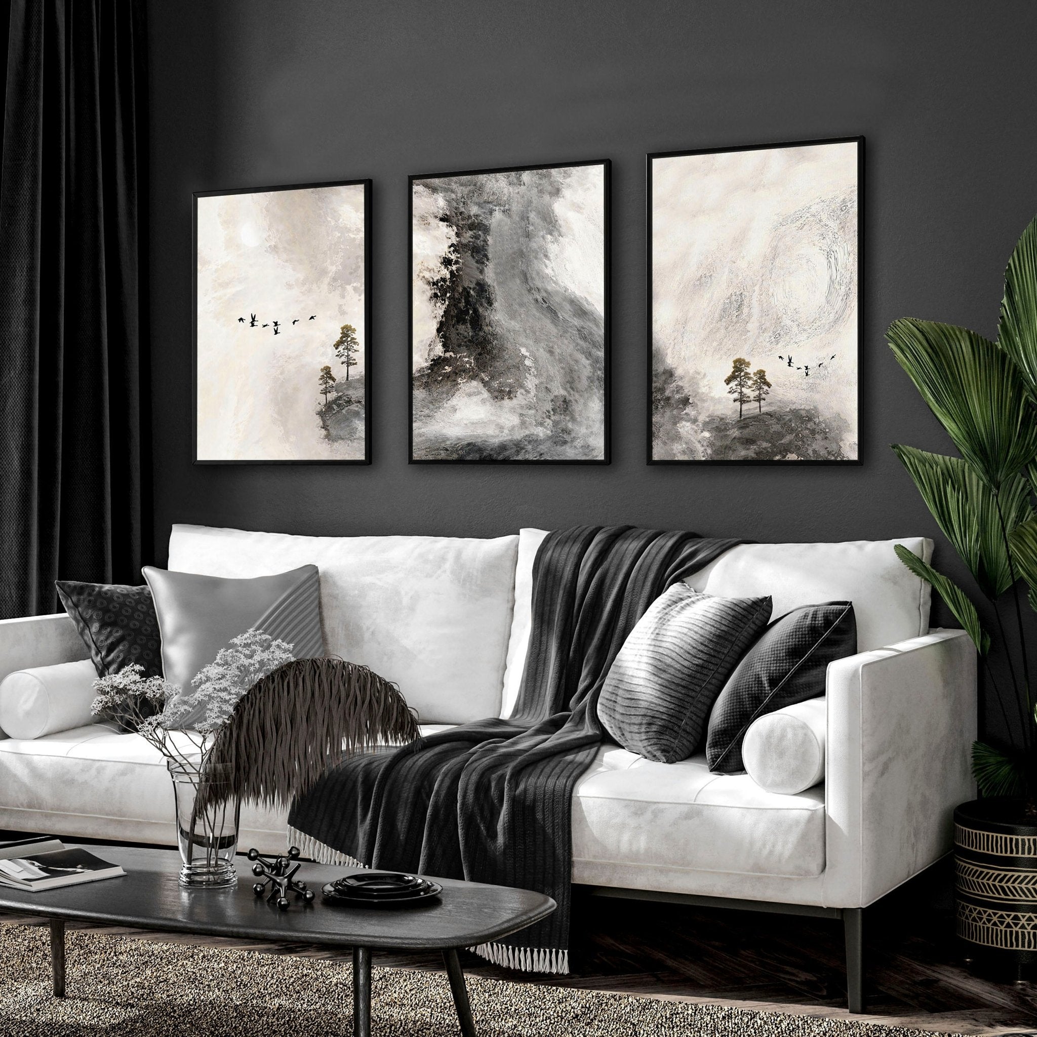 Large living room wall art | set of 3 wall art prints everthome