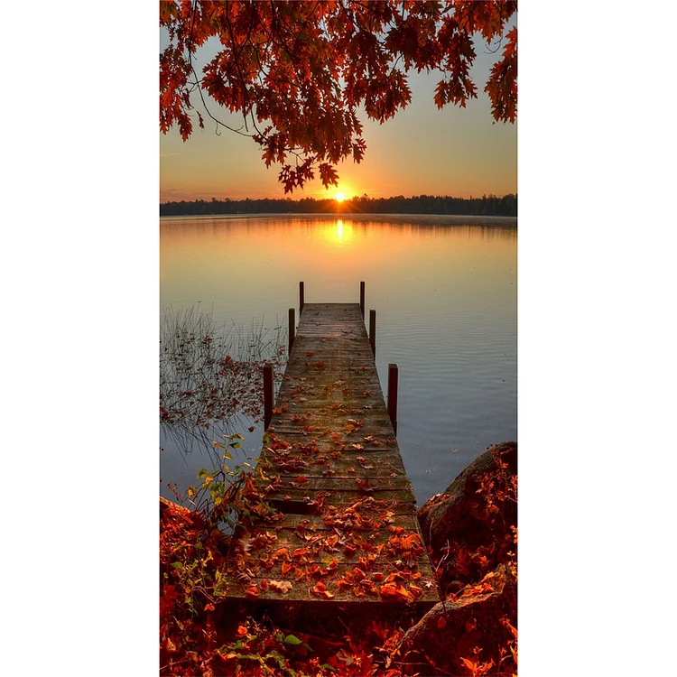 PaintingMaple Leaves Landing Stage  Full Round Diamond Painting 45*85CM