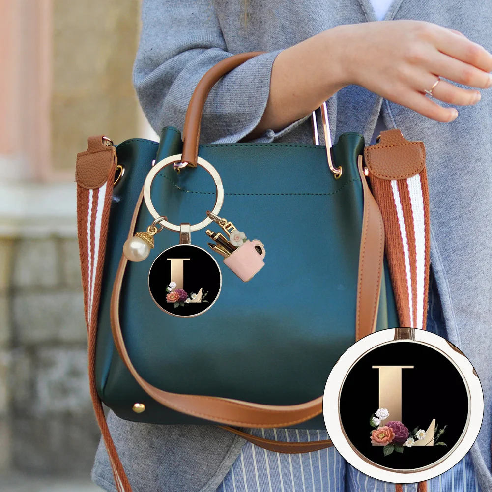 Resin Alphabet Letter Keychain Pearl Alphabet Key Ring Charms for Key Handbag Backpack