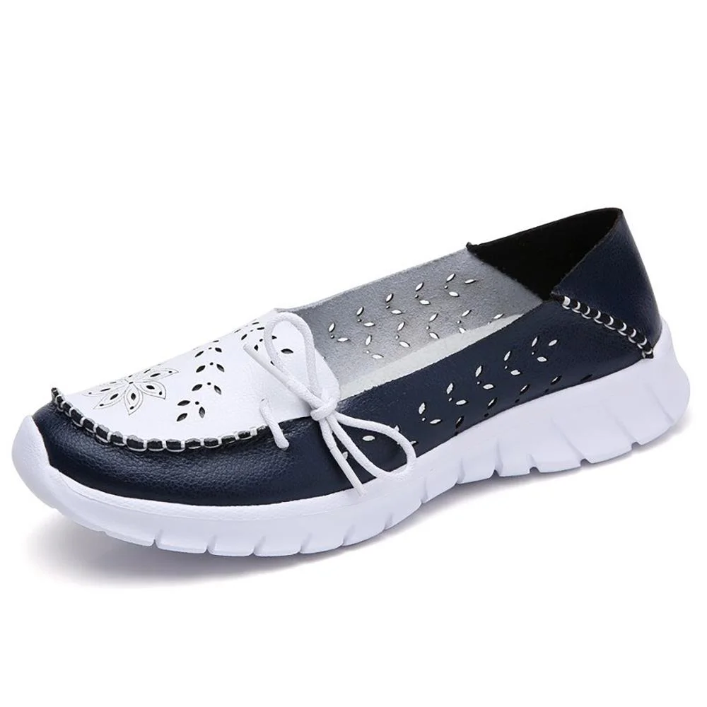 Two-color Hollow-out Slip-On Moccasin Boat Shoes