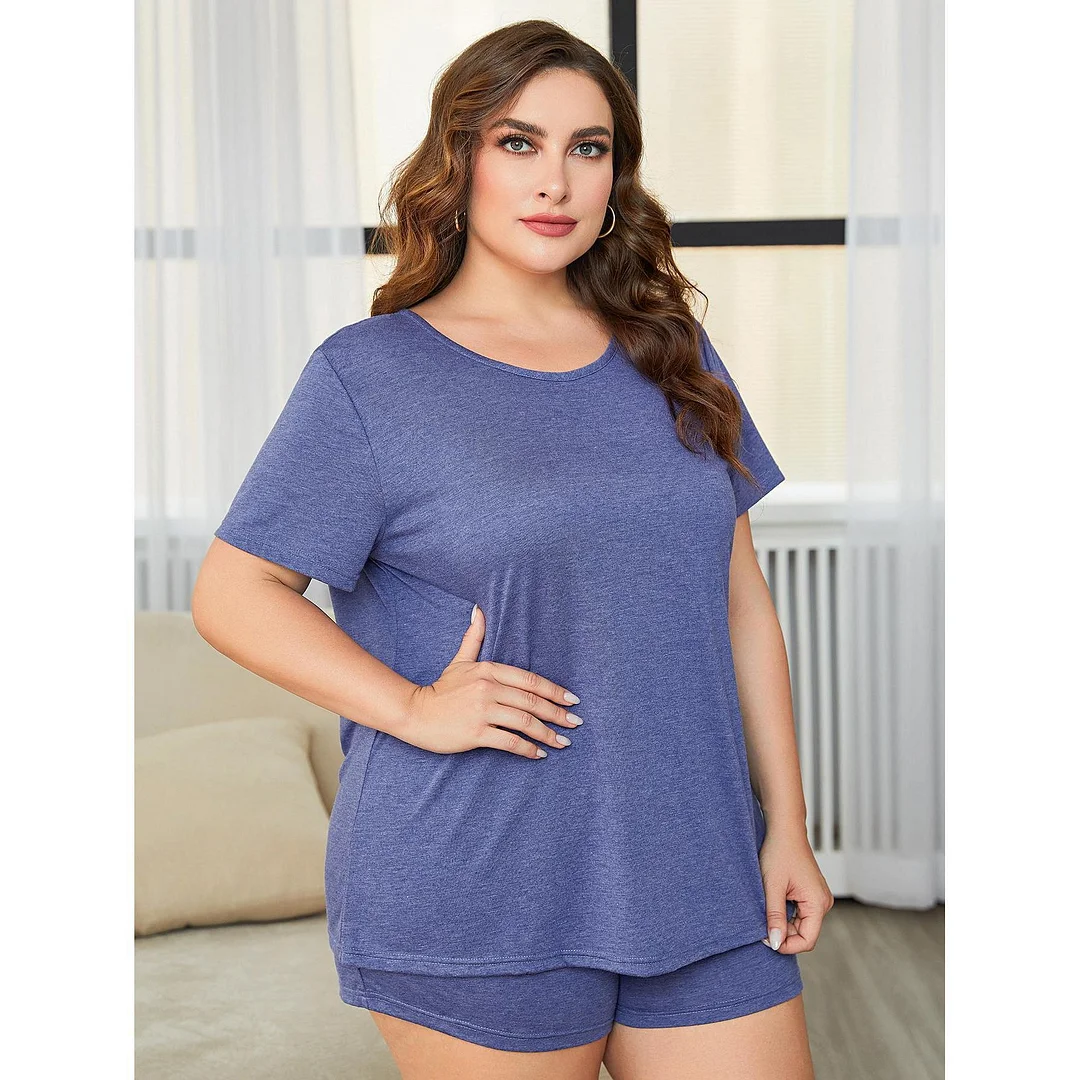 Woherb Woherb Size Pajamas Female Summer Fat Mm Solid Color Loose Casual 5XL Short Sleeve Shorts Two Sets Of Home Clothes-Outfit Ideas