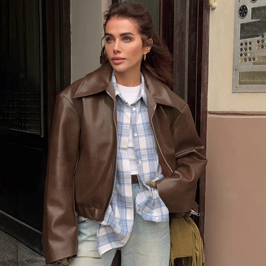 Women's Faux Leather Cropped Jacket