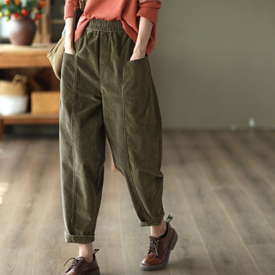 Retro Solid Color Corduroy Harem Pants