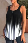Plus Size Decorative Button Solid Curved Hem Tank Top