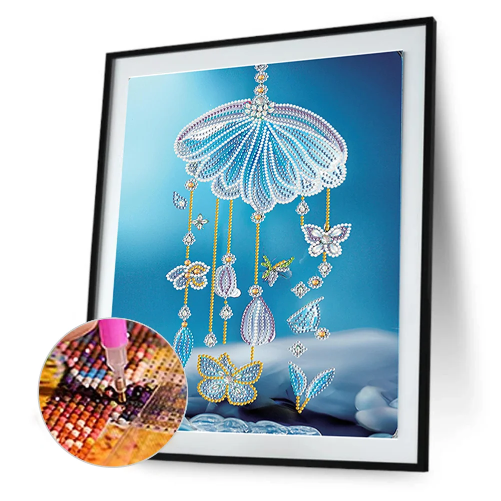 Blue Butterfly Small Fresh Wind Chimes 30*40cm(canvas) special shaped drill diamond  painting