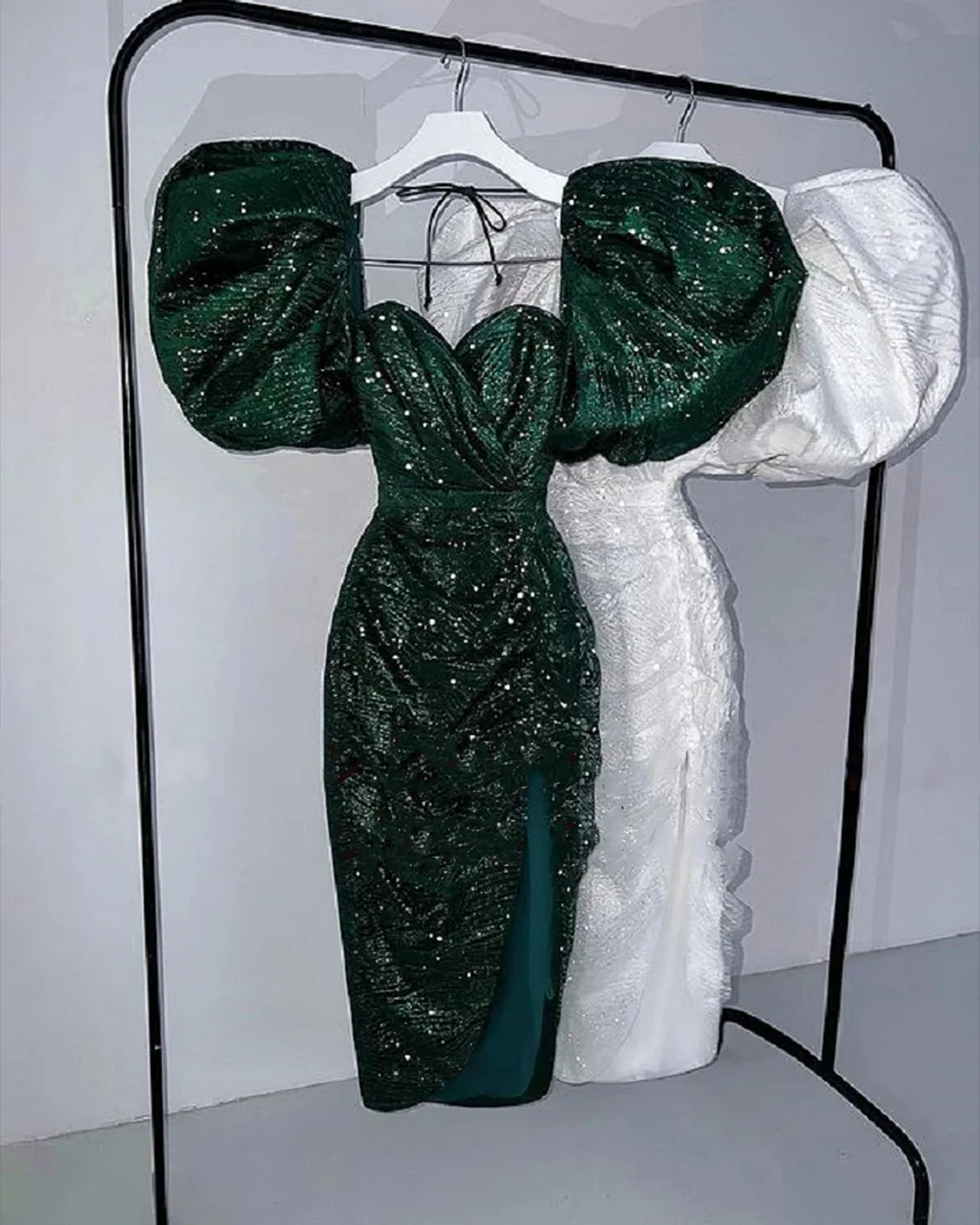 Women's Balloon Sleeve Slit Sequin Dress