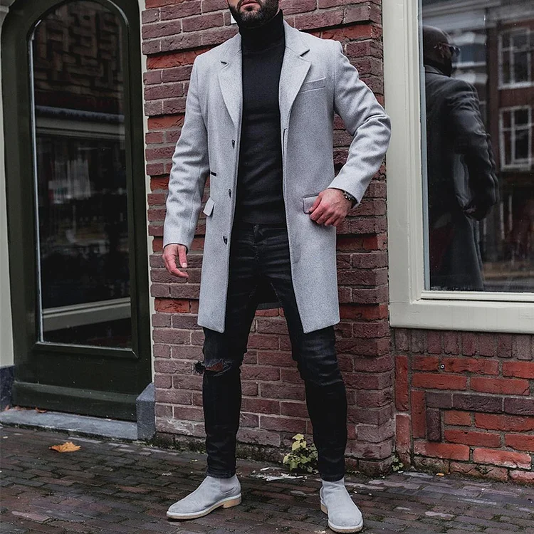 BrosWear Pure Color Casual Coat