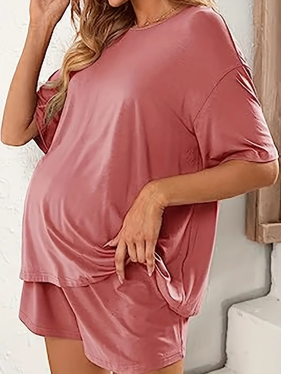 2 Pieces Women's Maternity Loose Short Sleeve T-Shirt Top And Shorts Loungewear Pajamas Outfit | IFYHOME