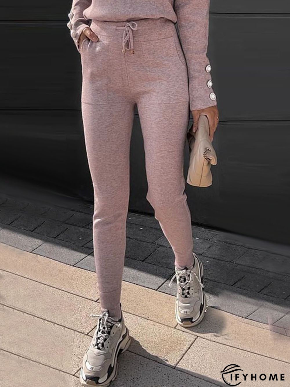 Casual Plain Lace-Up Regular Fit Sweatpant | IFYHOME