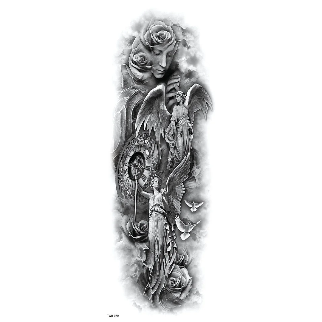 Large Arm Sleeve Tattoo Lion Tiger Wolf Rose Waterproof Temporary Tatoo Sticker Full Skull Totem Tatto