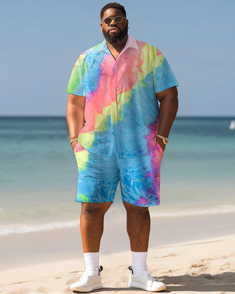 Men's Plus Size Hawaiian Colorful Print Shirt Shorts Suit