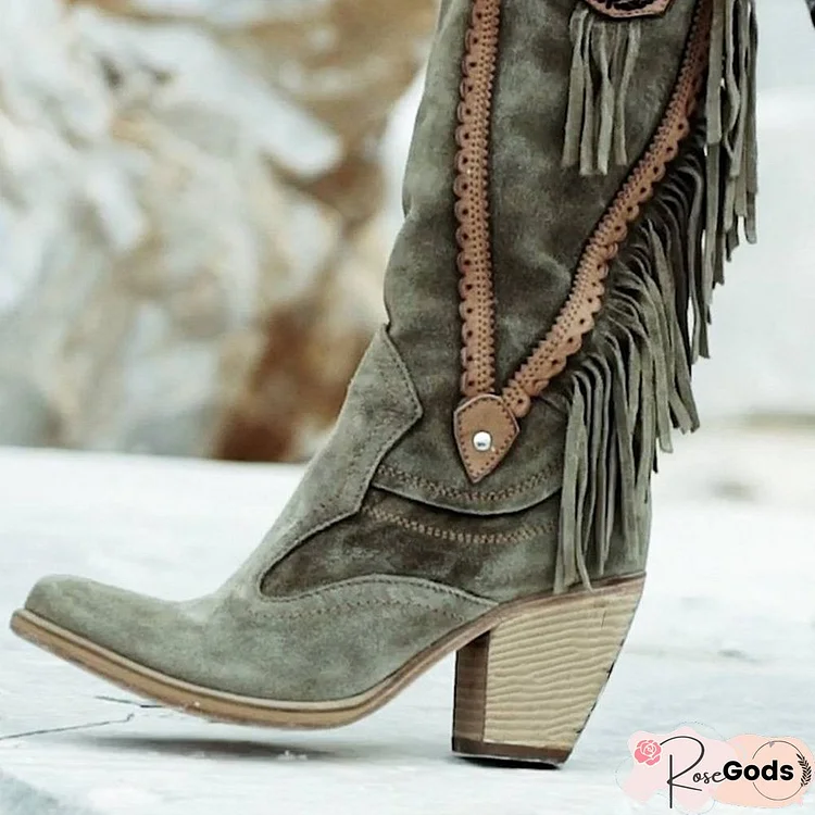 Women Winter Vintage Tassel Knee-High Boots