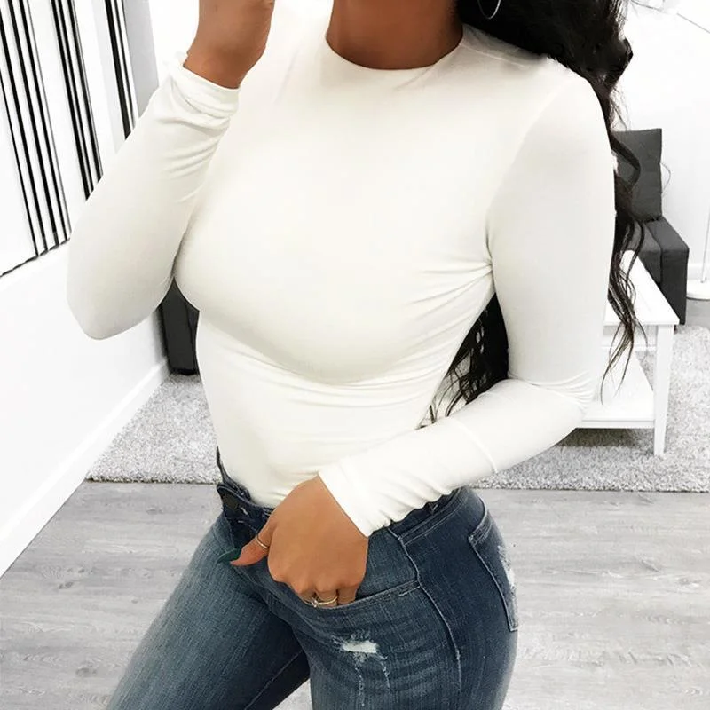 Uveng Uveng Autumn New Slim Sexy Jumpsuit Long Sleeve With Chest Sexy T-Shirt Female Ins