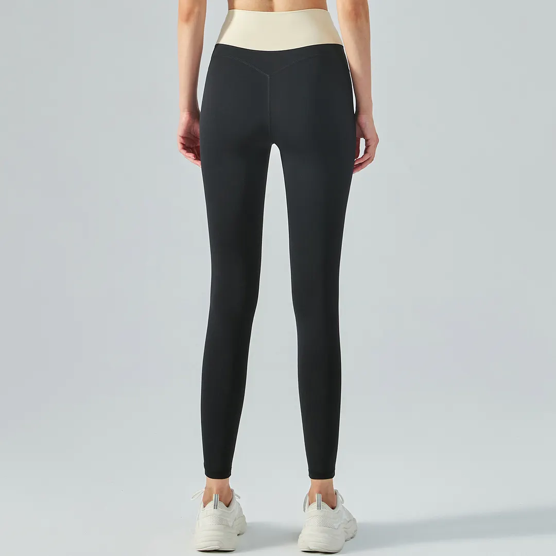 Buy Hergymclothing Black women's thin contrast stitch yoga pants without front seam online
