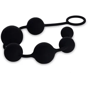 Butt Plug with Silicone Anal Bead Anal Sex Toys with Safe Pull Ring in Black