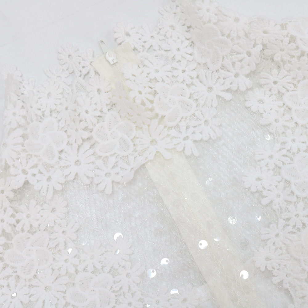 Party Turtleneck Sequin Lace Sheer Long Sleeve Top Loose Jumpsuit for Women - Ootddress