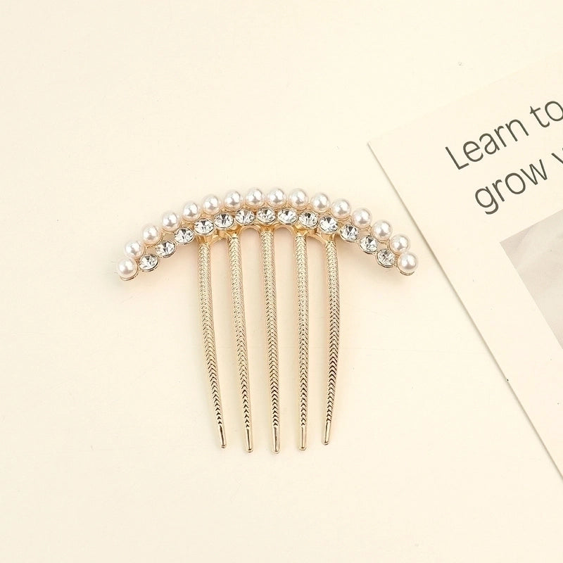 Women’s Minimalist Shiny Round Butterfly Alloy Plating Inlay Rhinestones Pearl Insert Comb