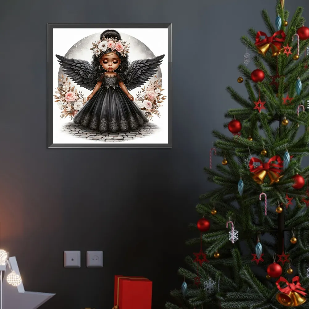 Diamond Painting - Full Round Drill - Black Angel Girl(Canvas|40*40cm)