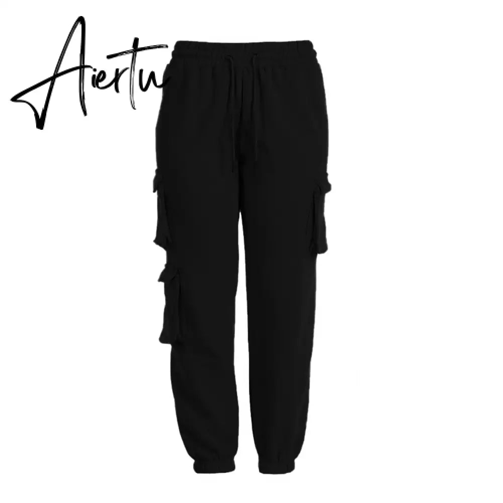 Aiertu Spring Autumn Vintage Patchwork Joggers Sweatpants Harajuku Woman Trousers Elastics High Waist Solid Pants 5 Colors Aiertu